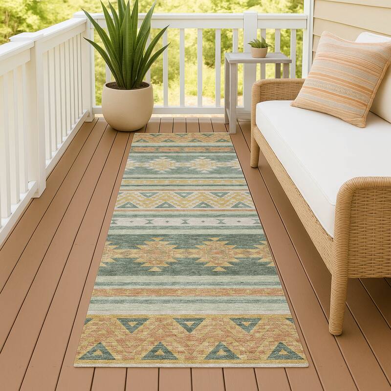 Machine Washable Indoor/ Outdoor Global Heston Chantille Rug - Basil - 2'3" x 7'6"