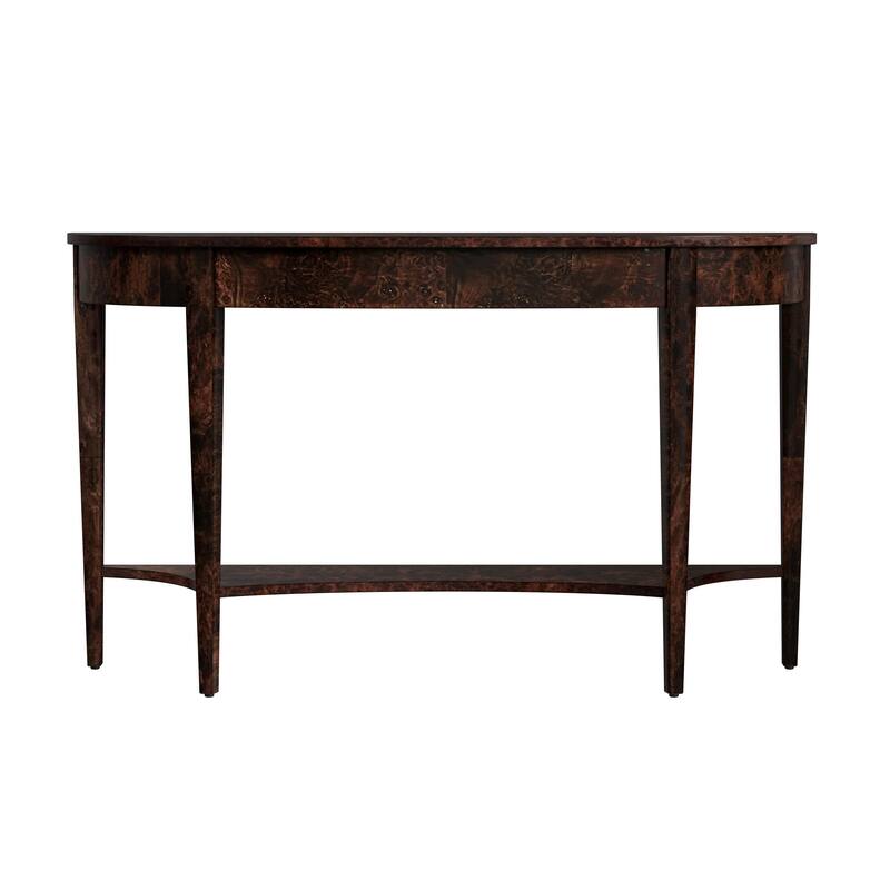 Astor 54"W Burl Wood Demilune Console Table