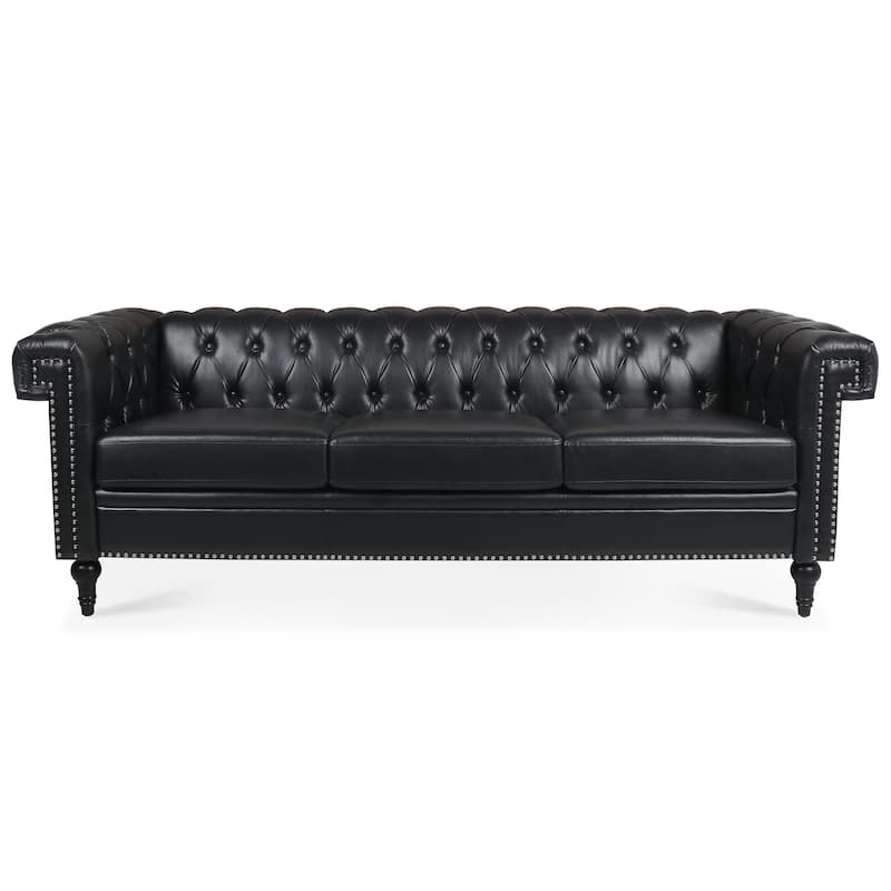 83.66 Inch Width Traditional Square Arm removable cushion 3 seater Sofa PU leather fabric, easy to clean