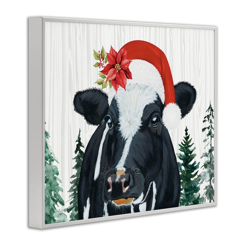 Stupell Christmas Hat Cow Portrait Framed Giclee Art Design By Ashley Justice