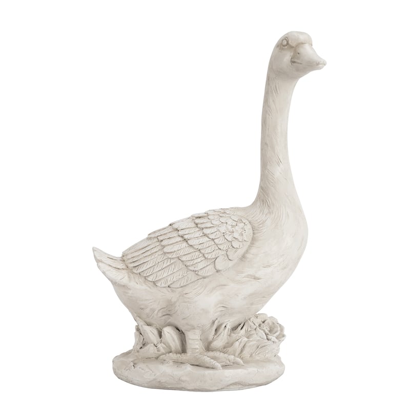 Glitzhome 20"H MGO Faux Bronze / White Goose Garden Statue