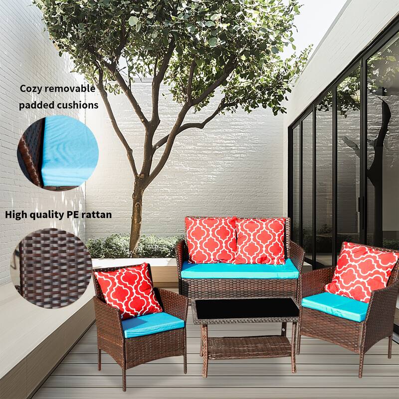 Outdoor Rattan Wicker Patio Furniture Set with Coffee Table,Loveseat & Chairs - patio Conversation Set for Garden,Porch,Balcony