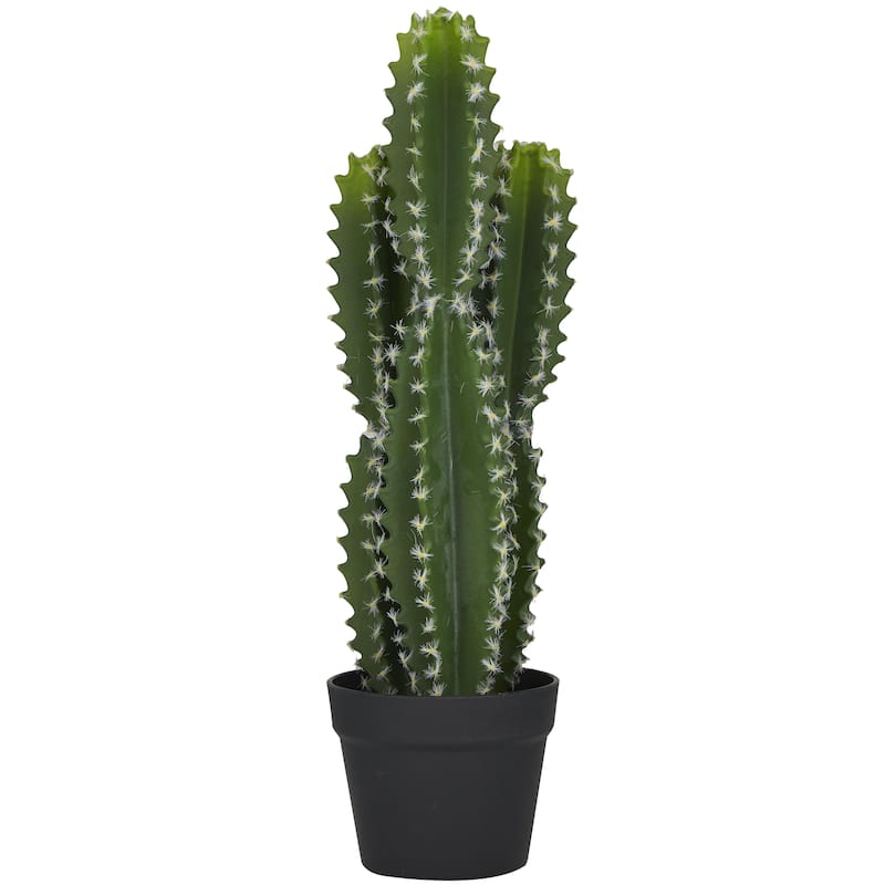 Faux Foliage Cactus Artificial Plant with Realistic Leaves and Black Round Pot - Green - Roche River Decor