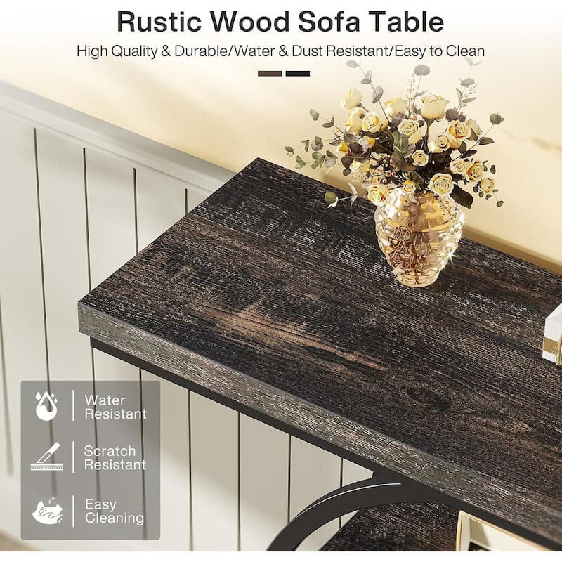 41.3" Console Table, Industrial 4-Tier Entryway Table with Circle Base - 41.3" W x 11.8" D x 31.5" H