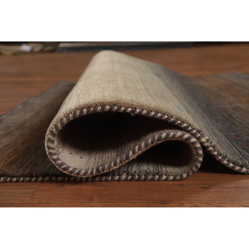 Hand Knotted Oriental 100% Wool Carpet Tribal Stripe Multi-Colored Gabbeh Area Rug - 5' 9'' X 4' 1''