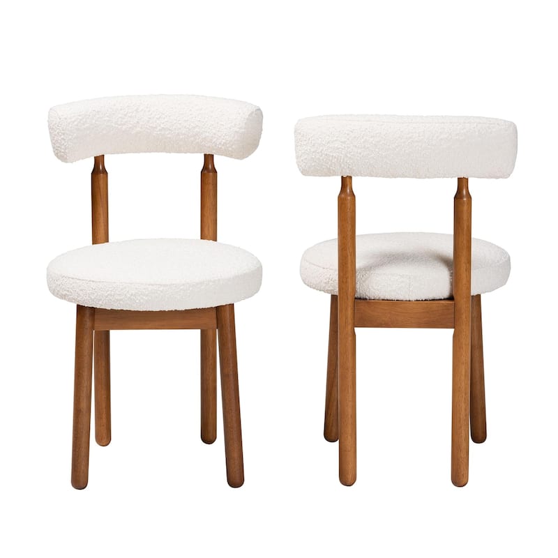 Edric Modern Japandi Boucle Fabric and Wood 2-Piece Dining Chair Set