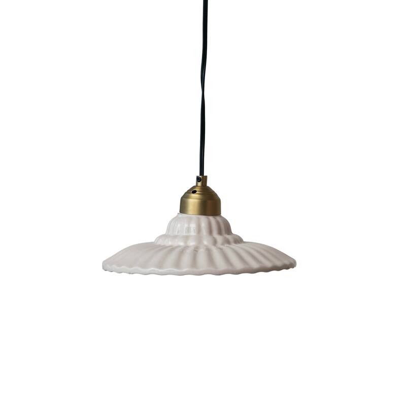 Stoneware Pleated Pendant Lamp, - Cream