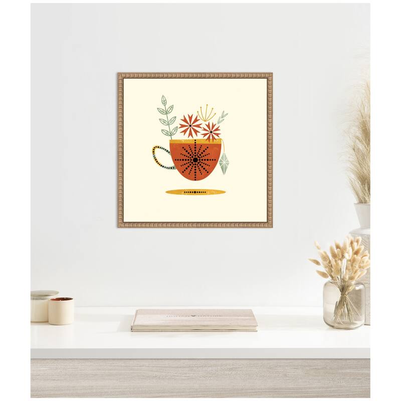 Kate and Laurel Sylvie Orange Cup Framed Canvas by Amber Leaders