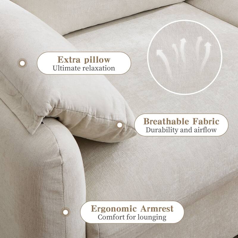 800LBS 60-inch Minimalist Down Filled Chenille Sofa in Beige
