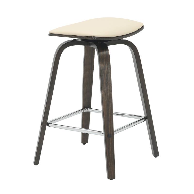 Leather Counter Stool Swivel Square Seat Poplar Wood Frame Iron Foot Rest