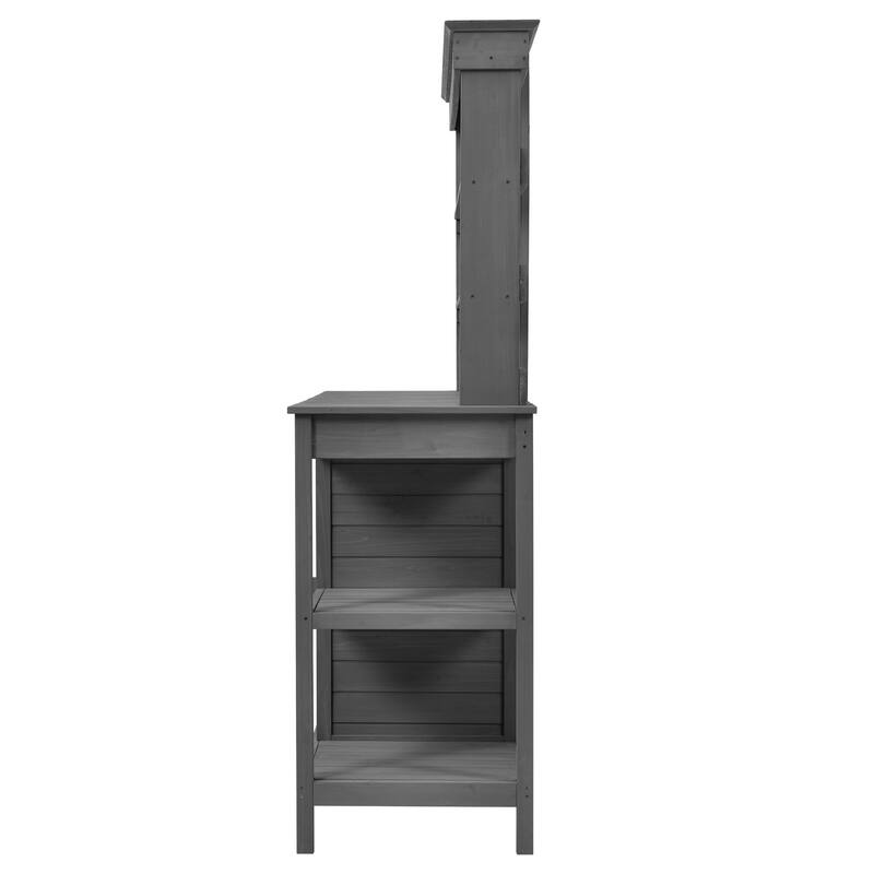 Outdoor Wooden Potting Bench Table, Garden Potting Bench with Cabinet, Patio Workstation with 4 Open Shelves and 2 Drawers