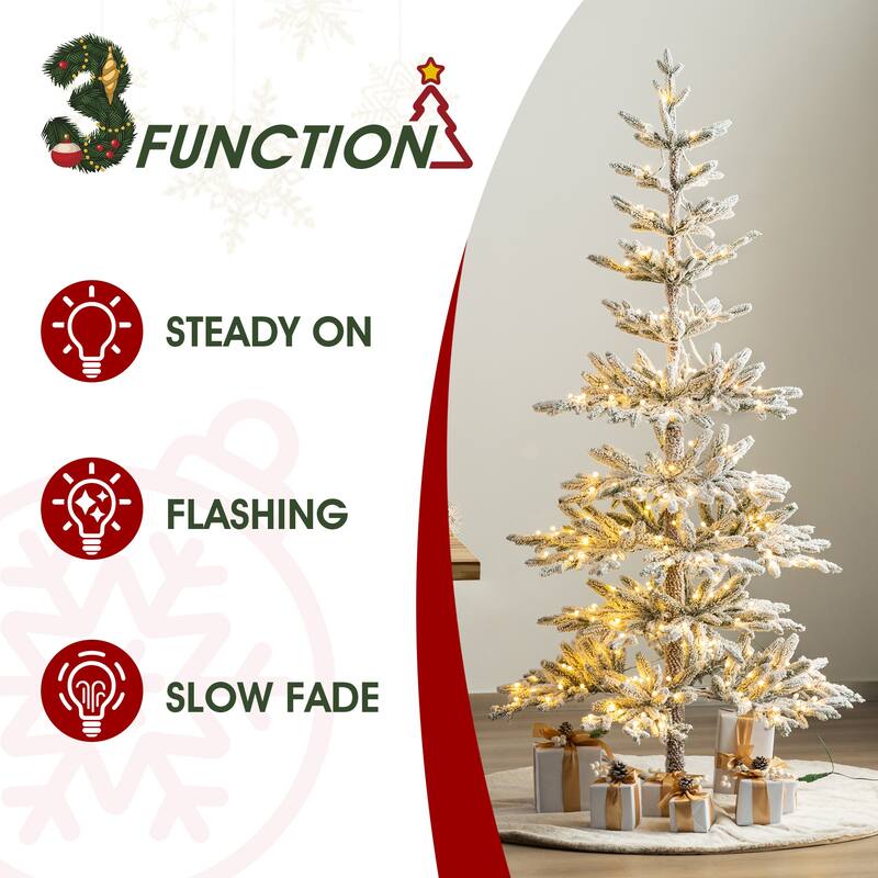 Glitzhome 6/7/9 FT Pre-Lit Flocked Slim Snowscape Fir Artificial Christmas Trees 2 or 3-Piece Set