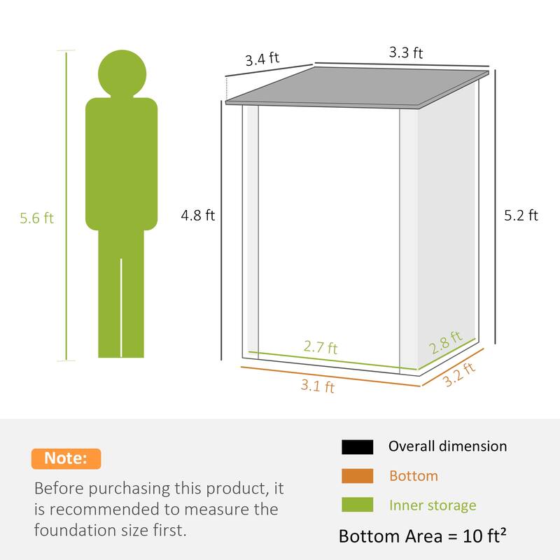 Small Outdoor Garden Storage Shed with Lockable Door and Sloped Roof - 39.25" W x 40.5" D x 57.5"/63" H