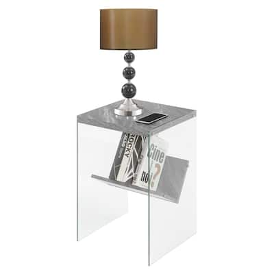 Coastal End Table with Shelf - Gray Faux Marble Top - Modern Accent Table - 15.75"D x 16.5"W x 23.75"H - 23.75