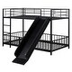 preview thumbnail 42 of 70, Metal Bunk Bed with Slide and Door, Twin Over Twin/Full Over Full Low Bunk Bedframe with Fence Guardrails and Ladder for 2 Kids