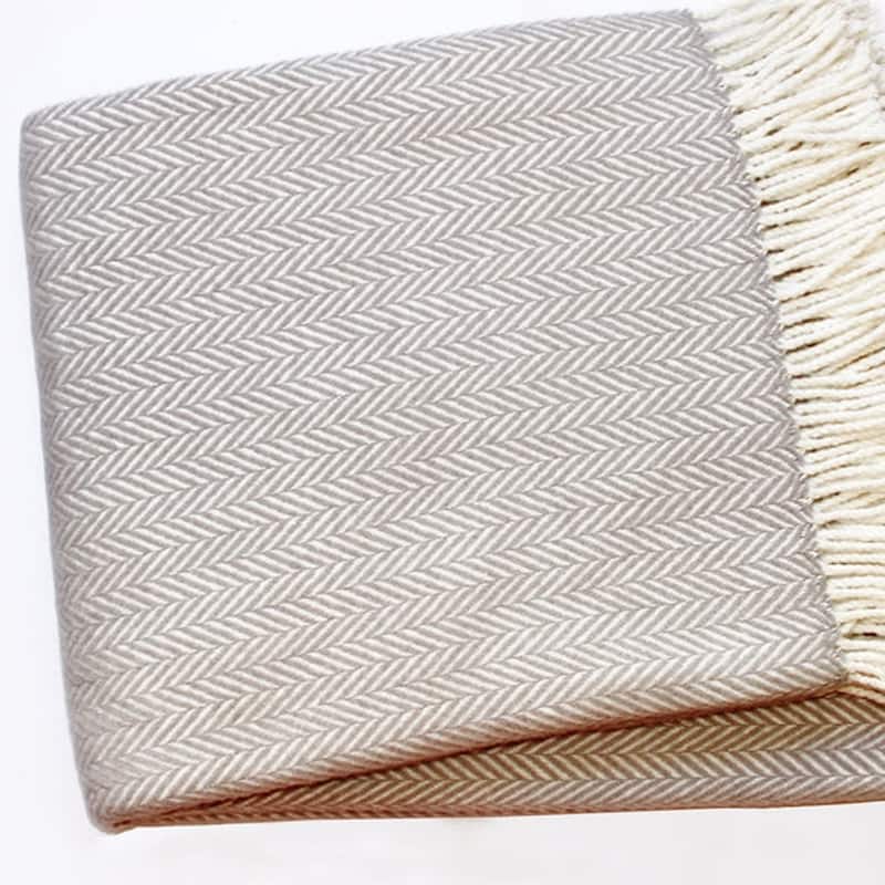 HomeRoots 70" X 55" Gray And White Cotton Blend Woven Herringbone Plush Throw Blanket with Tassels