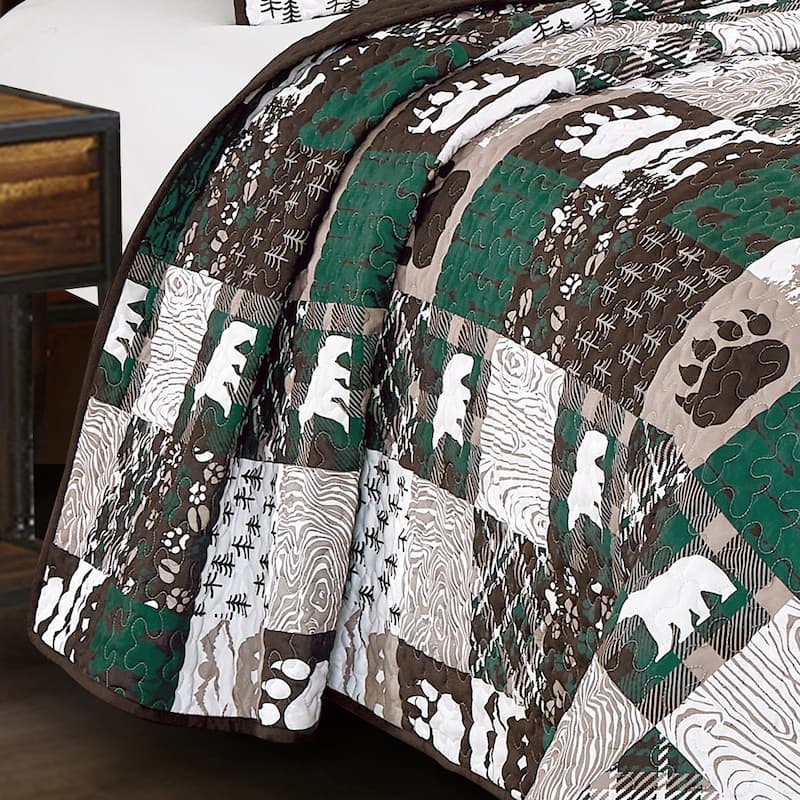 Rustic Lodge Bear & Paw Bedspread Set