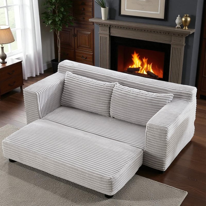 Convertible Memory Foam Loveseat Sofa Bed, No-Assembly Corduroy 2-in-1 Couch with Steel Frame for Small Spaces