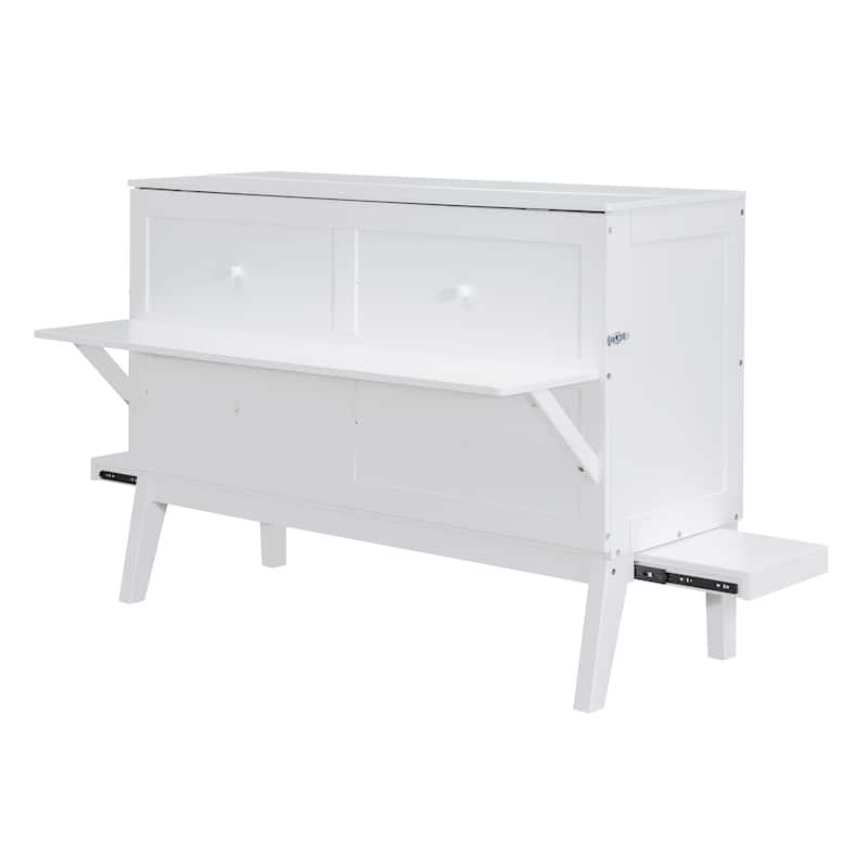 Queen Size Murphy Bed with USB Port, Solid Wood Murphy Chest Bed, Platform Murphy Bed Frame with Removable Shelves On Each Side