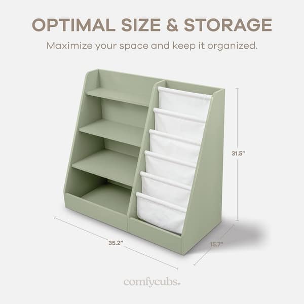 dimension image slide 0 of 4, Kids Montessori Book Shelf, Shelves for Toys by Comfy Cubs