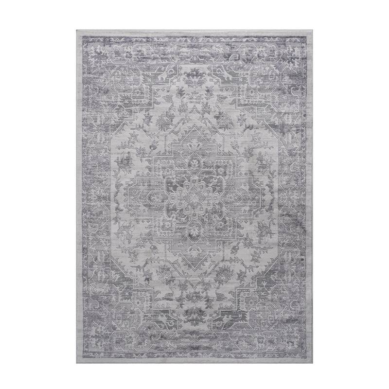 LOOM & LUXE Collection Oriental Non-Shedding Area Rug - Silver - 36" D x 24" W x 0.35" H
