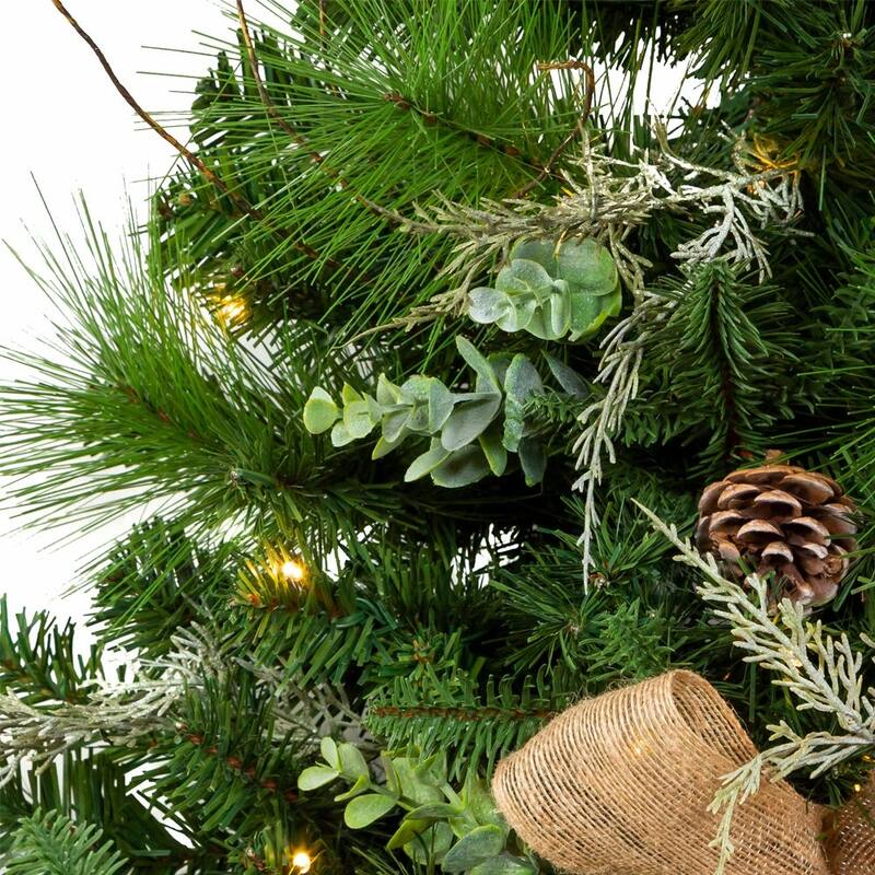 Kurt Adler 26-Inch Pre-Lit Pinecone Wall Tree With Bow - Green