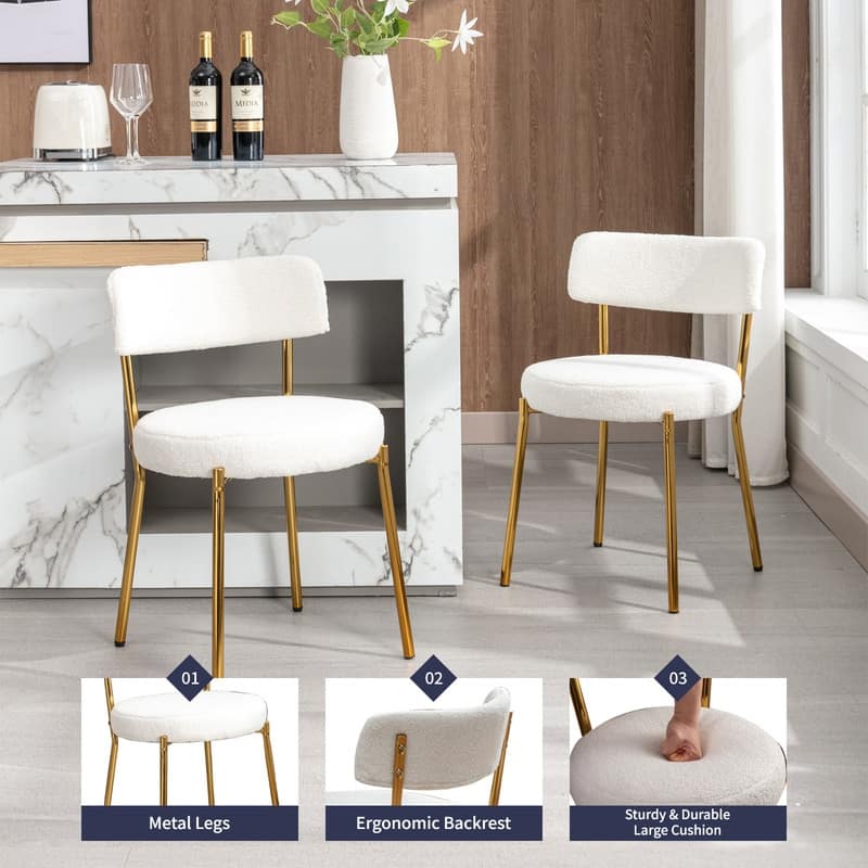 Mixoy 20"Counter Height Bar Stools,Modern Teddy Fleece Bar Stools,Velvet Dinning Chair with Metal Legs for Kitchen Island