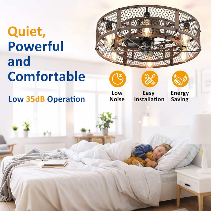 20-26Inch Caged Ceiling Fan with Light and Remote: APP Control Quiet DC Motor (E26 Bulbs Included)