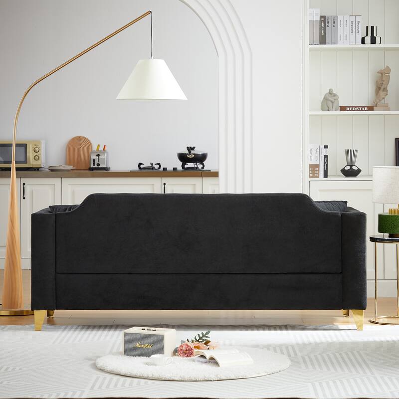 Chenille Sofa with Golden Metal Legs, 3-Seater Couch with Solid Wood Frame and 750 lbs Capacity