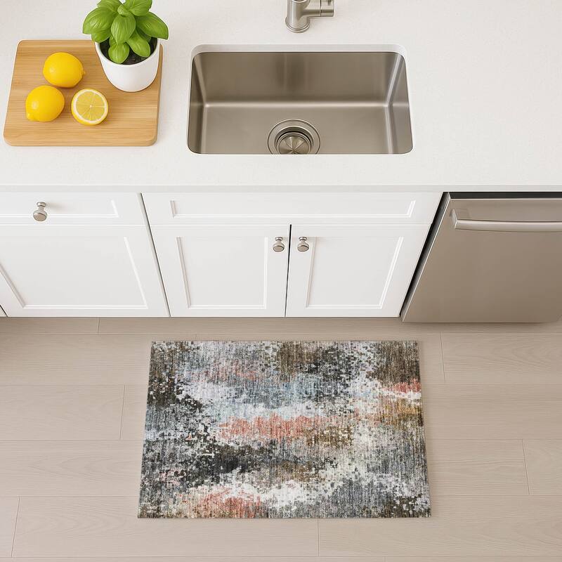 Machine Washable Indoor/ Outdoor Contemporary Abstract Chantille Rug