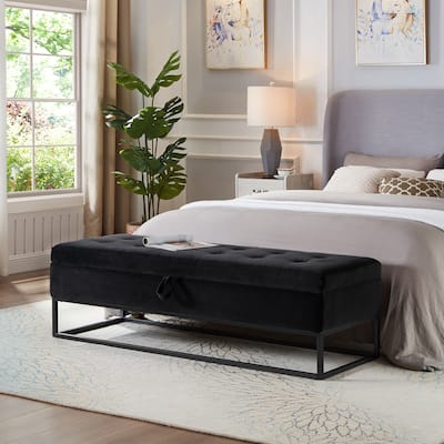 Velvet Upholstered Bed Storage Bench with Metal Base
