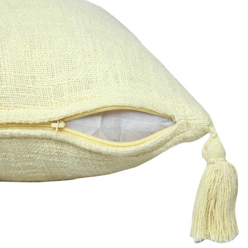 Hand Woven Square Throw Pillow with Tassels - 20" - Lemonade Yellow