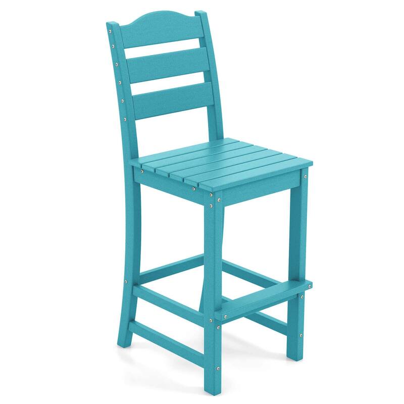 Outdoor HDPE Bar Stool Patio Tall Chair Backrest Footrest Grey - Green