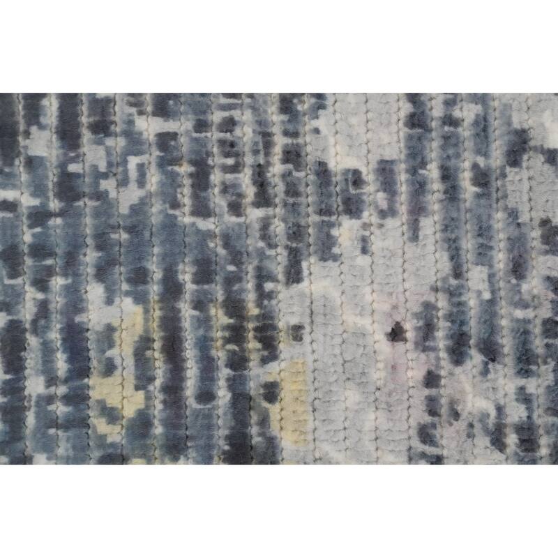 Hand Knotted Oriental Viscose Silk Carpet Modern All-Over Greys & Charcoal Abstract Area Rug - 7' 11'' X 5' 0''