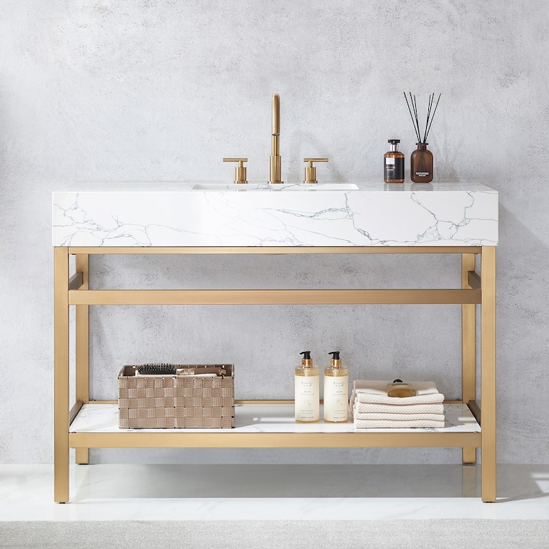Ecija Bath Vanity, Metal Support with Composite Stone Top, no Mirror
