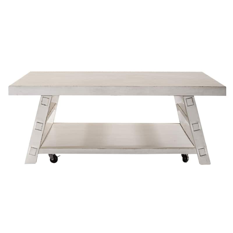 Modern Farmhouse Flea Market White Distressed Oversized Square Cocktail Table