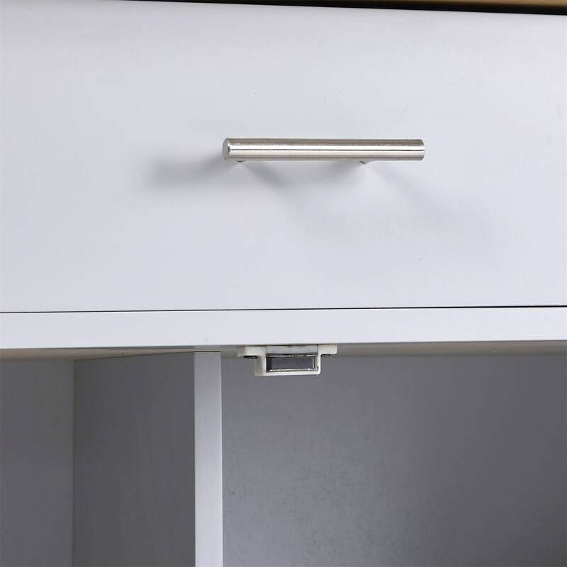 Rolling Kitchen Island w/ Rubber Wood Top, Adjustable Shelf Tower Rack
