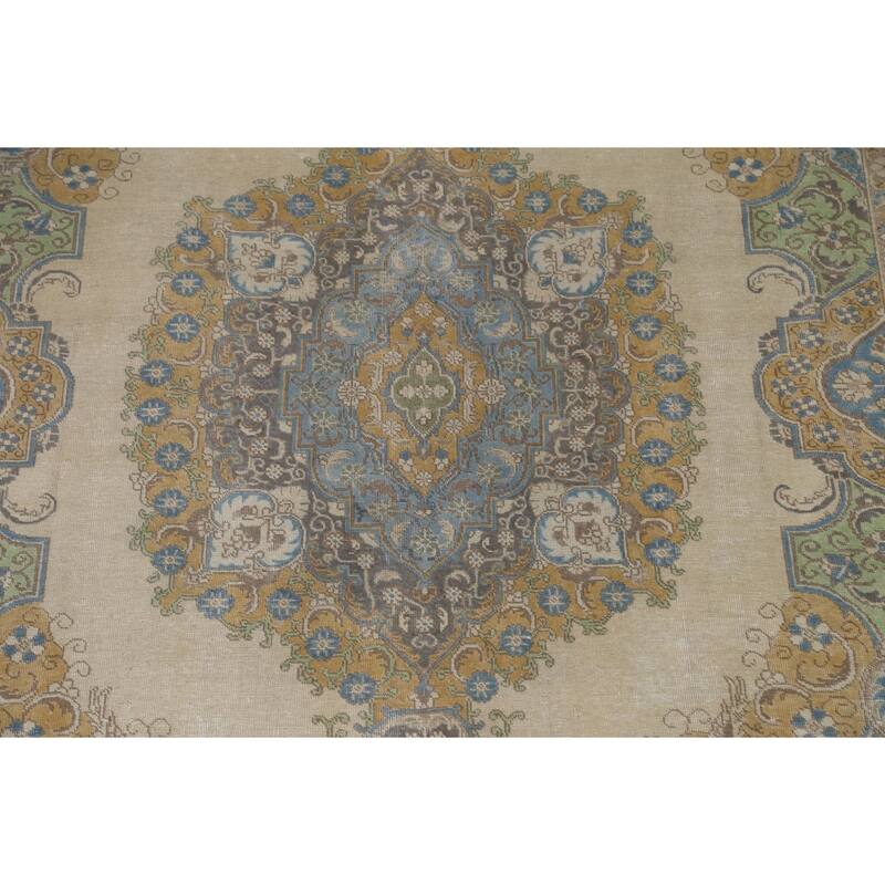 Hand Knotted Oriental 100% Wool Carpet Traditional Medallion Beige & Ivories Tabriz Area Rug - 11' 6'' X 8' 0''
