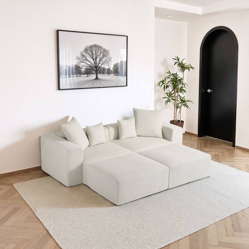 81"W No Assembly Corduroy Modular Sectional Sofa with Ottoman