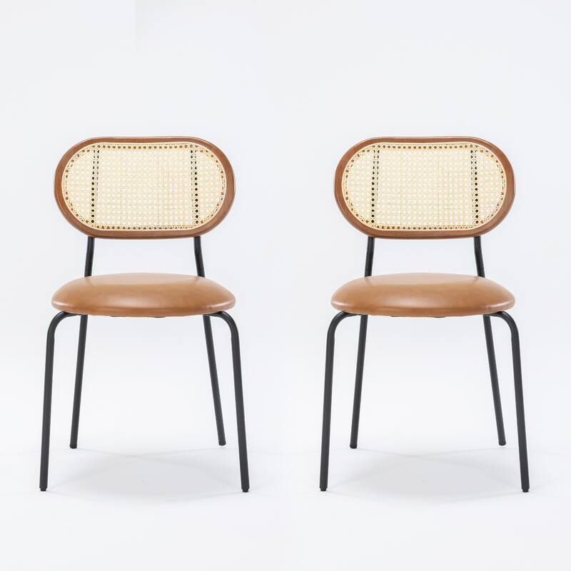 18 in. Rattan Dining Chairs with Faux Leather Seat (set of 2) - 32.48''H X 18.31'' W X 19.88'' D