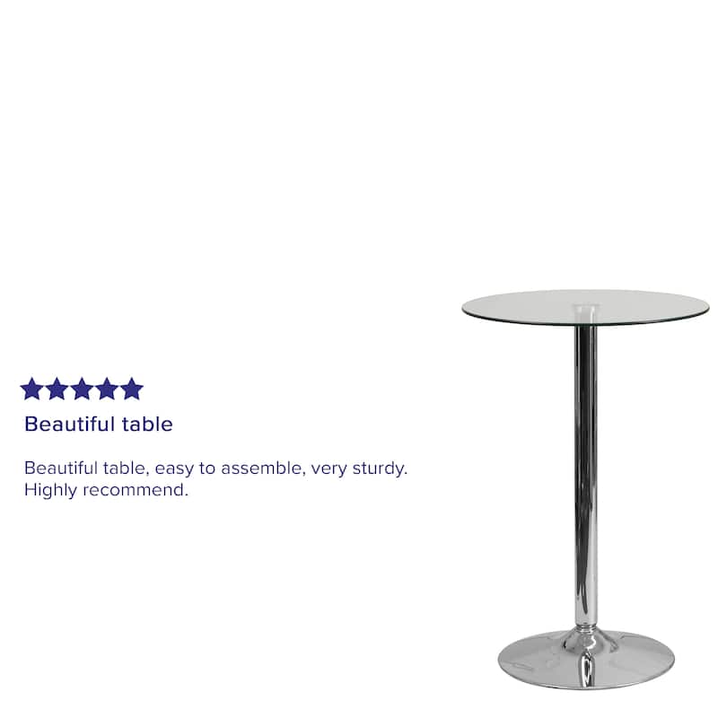 23.5" Round Glass Table with 35.5"H Chrome Base - Pedestal Table - Event Table
