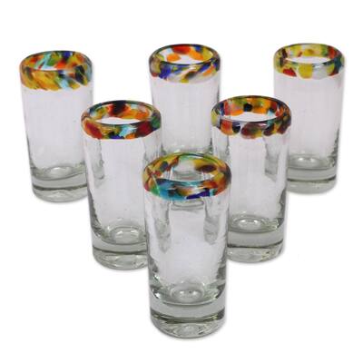 NOVICA Handmade Blown Glass Confetti Tequila Shot Glasses Set of 6 (Mexico) - 3.5 " H x 1.8" Diam.