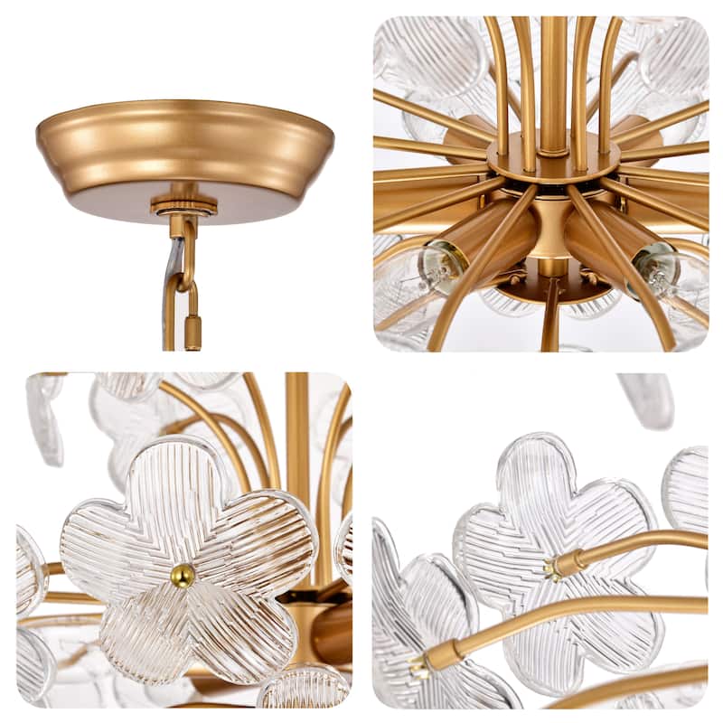 Rosa Modern 6-Light 17.7" Glam Clear Glass Flower Chandelier