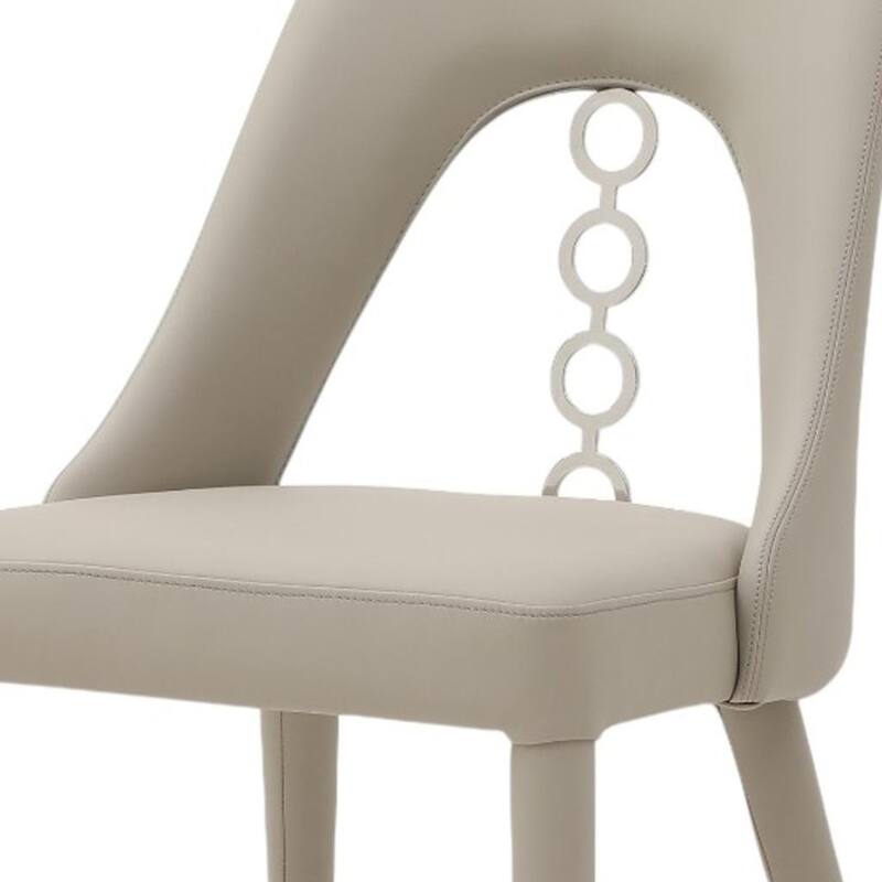 HomeRoots Set of Two Gray and Silver Faux Leather and Stainless Steel Dining Side Chairs - 19.00 in. x 34.00 in. x 22.00 in.