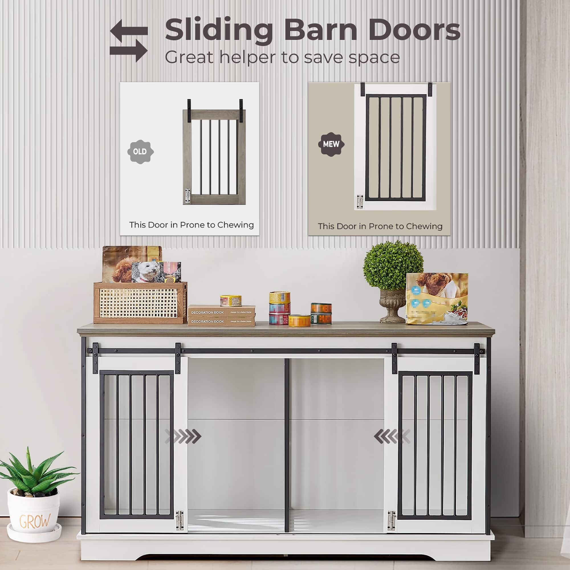 Sapphome Dog Crate Furniture Large Breed TV Stand with 2 Sliding Doors