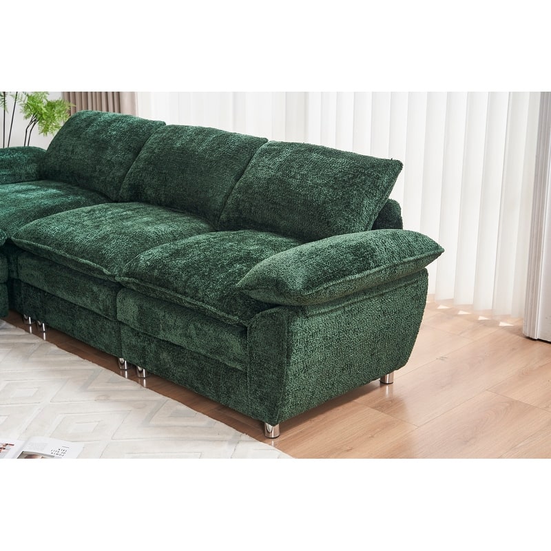Modern Upholstered Living Room L Shaped Sofa,Comfy Sofa Couch with Ottoman and Pillow Arms