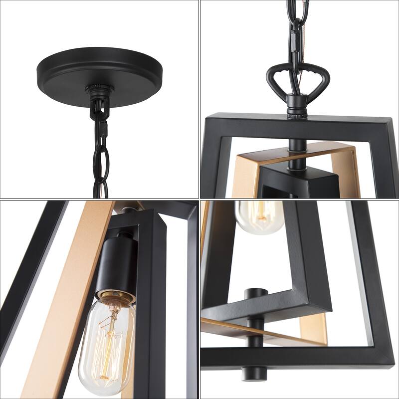 Modern 1-Light Gold&Black Metal Kitchen Island Pendant Lighting Adjustable Frame