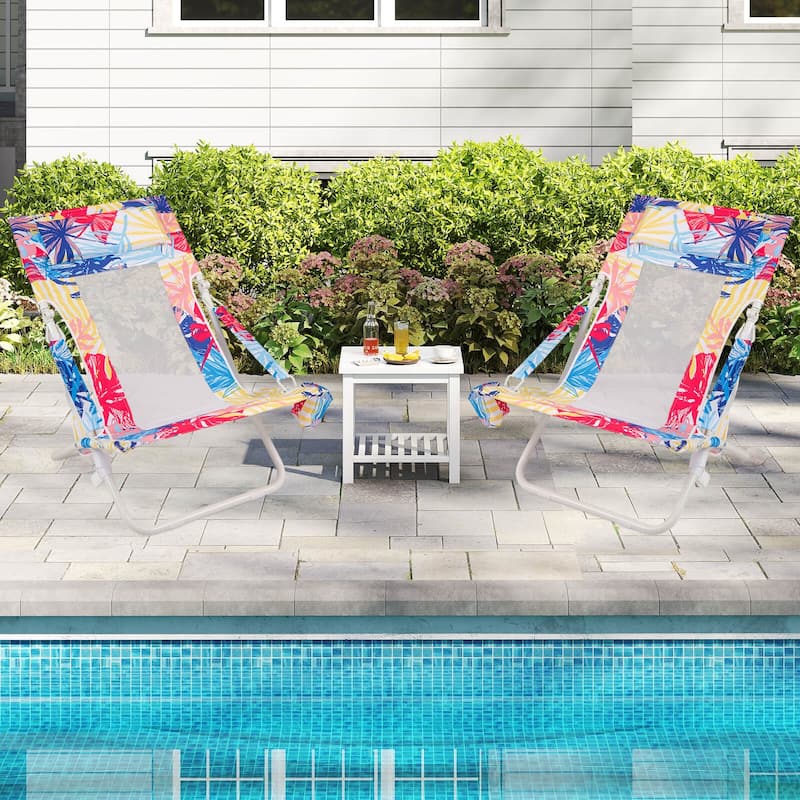 Costway Folding Low Beach Chair, Set of 2 with Padded Head Pillow,