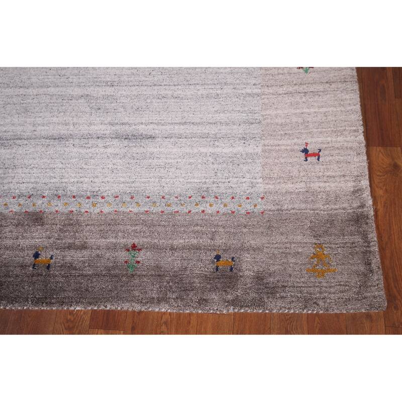 Striped Tribal Gabbeh Indian Area Rug Handmade Wool Carpet - 6'8"x 8'1"