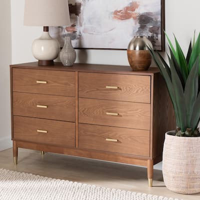 Mandolin Mid-Century Ash Walnut Wood 6-Drawer Dresser